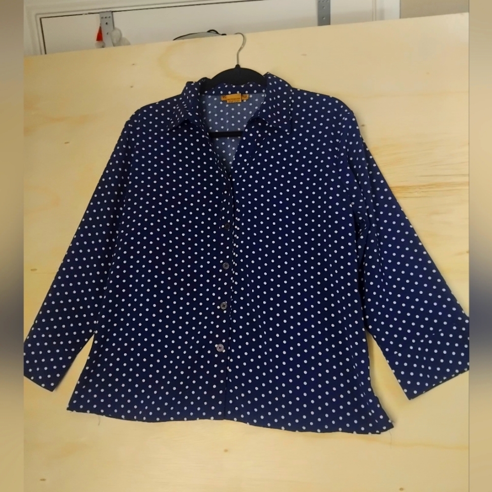 Notations Navy Blue Polka Dot Blouse #C